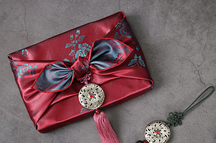 Joteta Red and Smoke Blue Floral Double Sided Bojagi