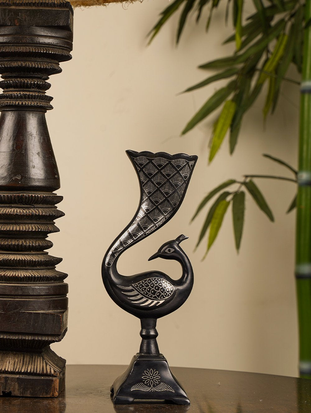 Bidri Craft Curio Peacock Vase