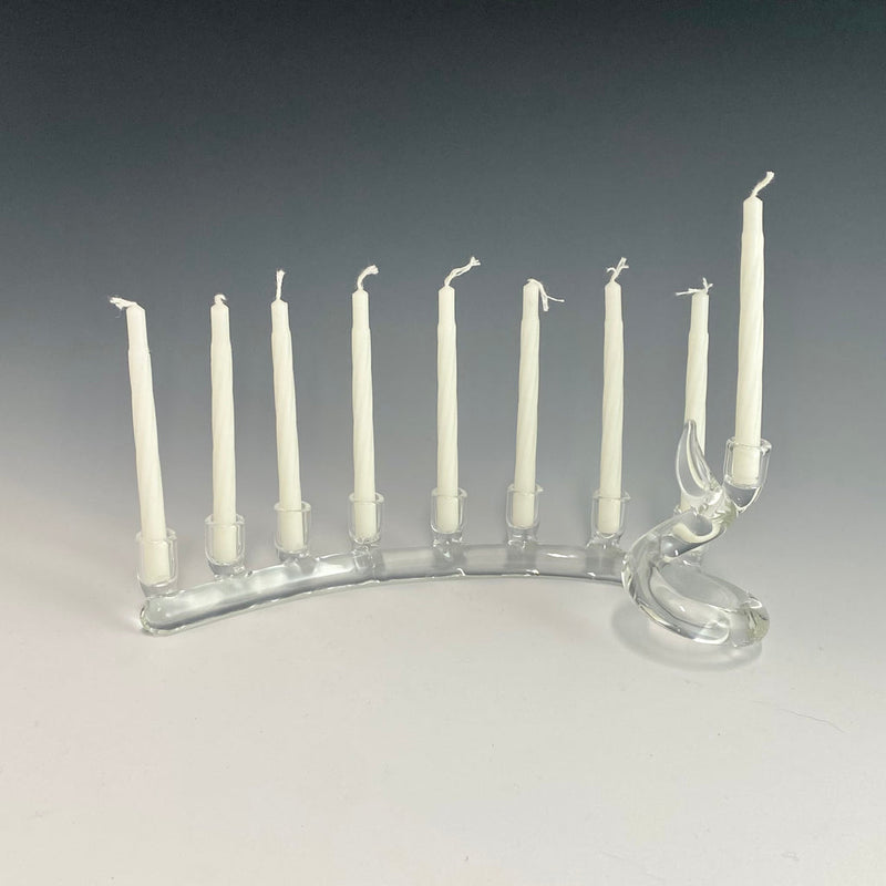 Bandhu Dunham Spiral Menorah in Clear (Salusa Glassworks)