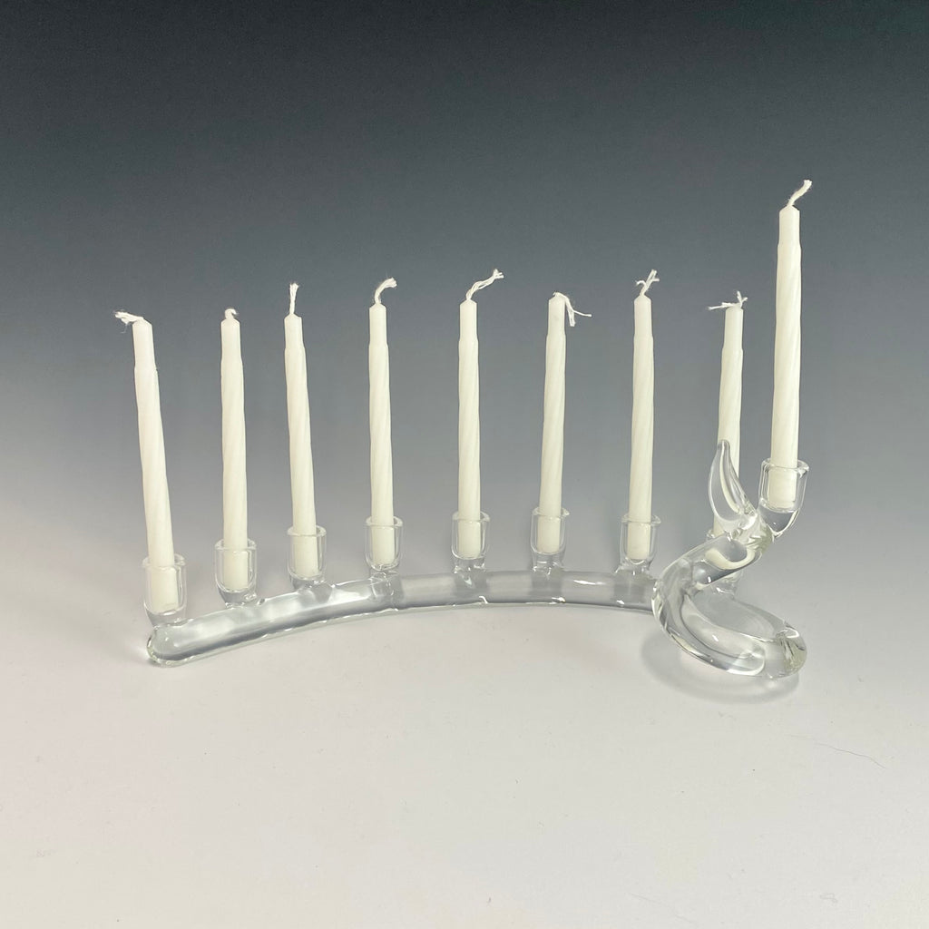 Bandhu Dunham Spiral Menorah in Clear (Salusa Glassworks)