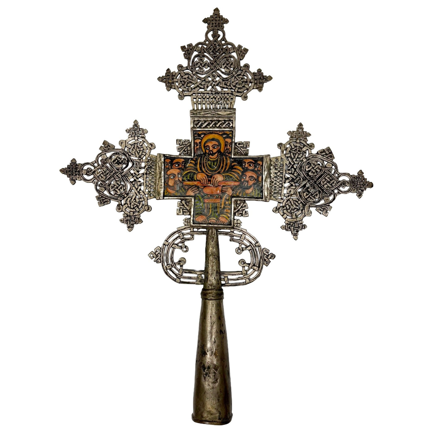 Silver Coptic Processional Icon Cross -- Ethiopia