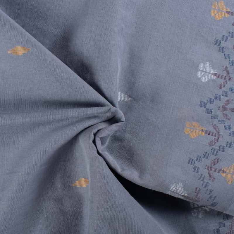Anuprerna Grey Base Flower Jamdani Pure Cotton 55 GSM