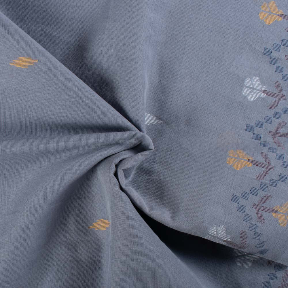 Anuprerna Grey Base Flower Jamdani Pure Cotton 55 GSM