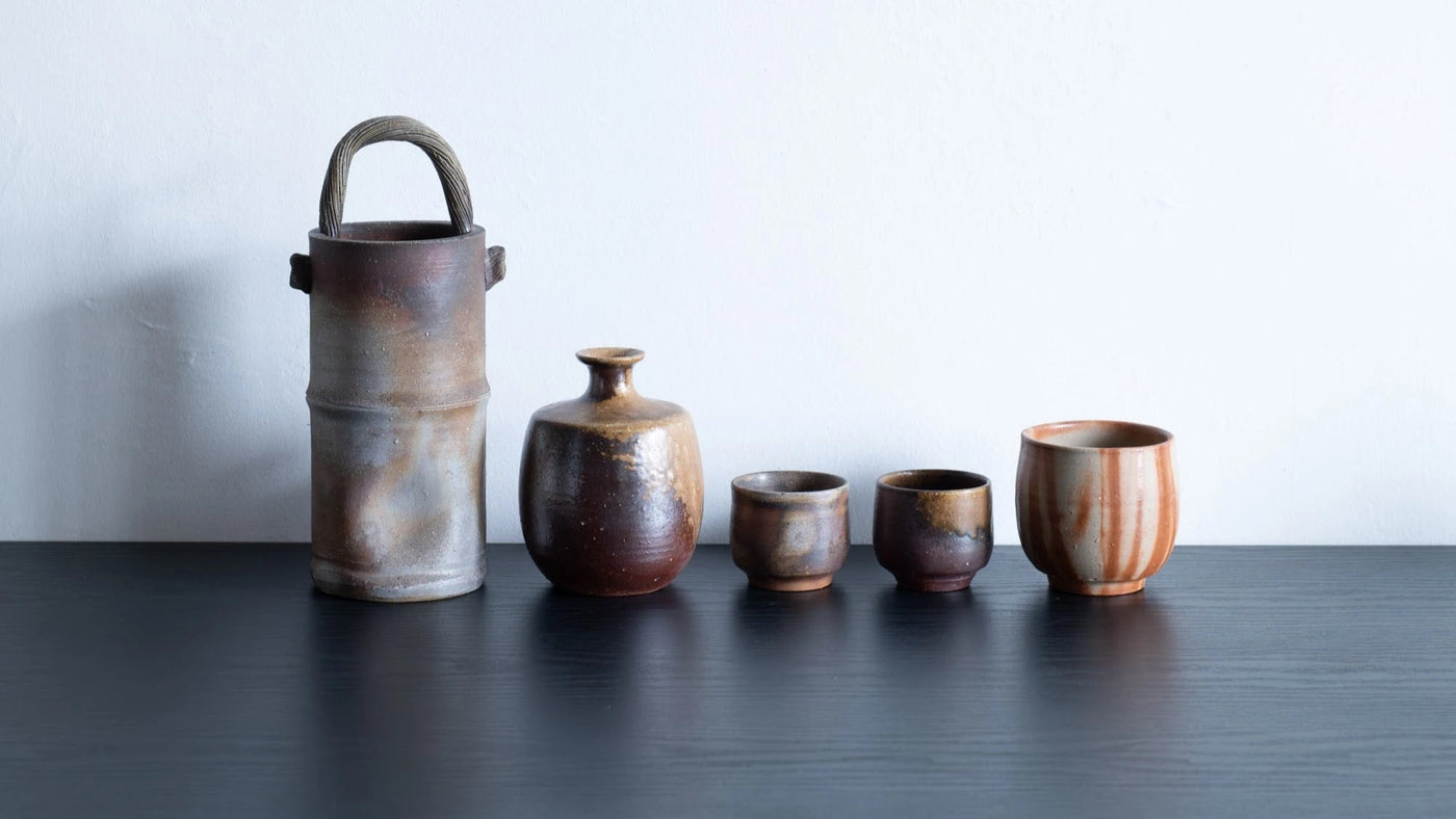 Hozan Kiln Bizen-yaki Goma Yunomi Pair